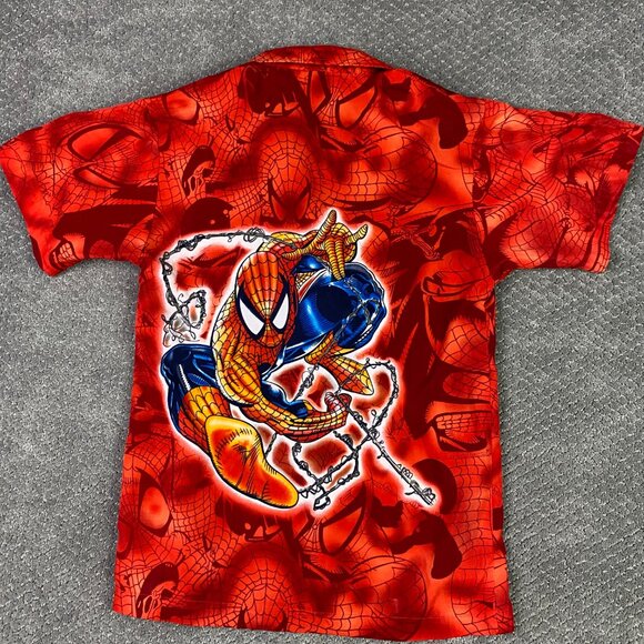 Vintage 2002 Spider-Man Button Up Shirt Boy's Large Movie Promo Spiderman Marvel - Picture 3 of 8